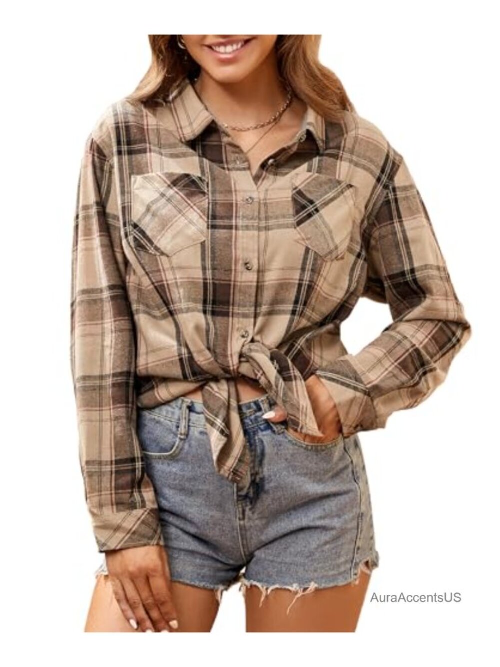 Women's Plaid Flannel Shirt Button Down Long Sleeve Casual Top